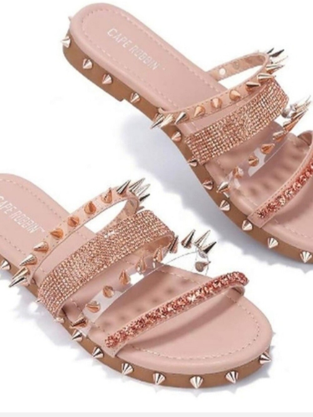 Cape Robbin Rose Gold Studded Rhinestone Strappy Sandals - Picture 5 of 7